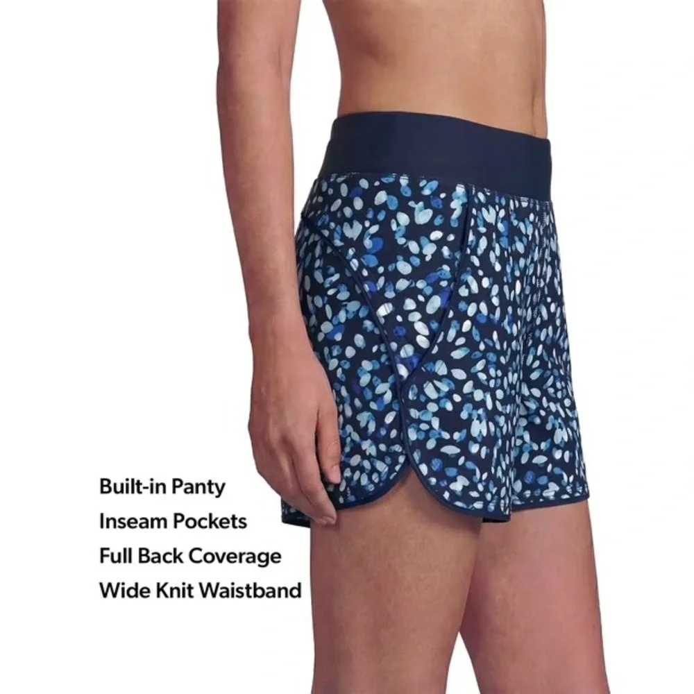 Lands' End Womens Blue Polka Dot Board Shorts Swim Bottoms Size M UPF 50+ NWT
